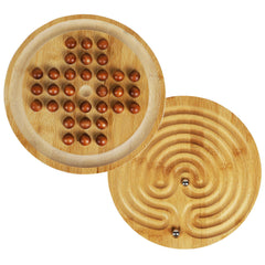 Toys of Wood Oxford Tow wooden two-in-one solitaire-labyrinth board for solo strategy play.