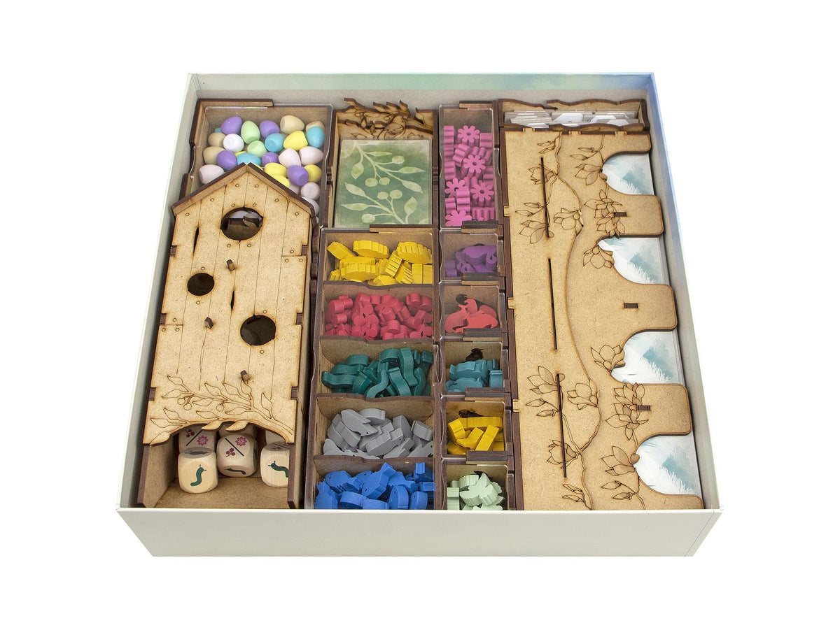 TowerRex Wingspan organizer with open box layout for quick component access during play.