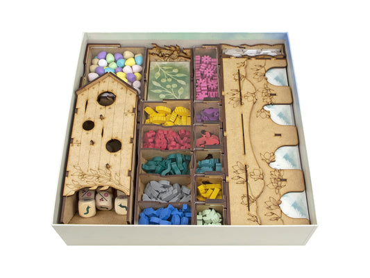 TowerRex Wingspan organizer with open box layout for quick component access during play.