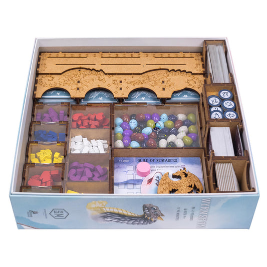 TowerRex Wyrmspan organizer shown in flat-pack form for quick setup.