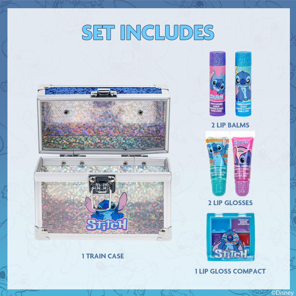 Close-up of Townley Girl Disney Stitch gloss bottle showing kid-friendly formula