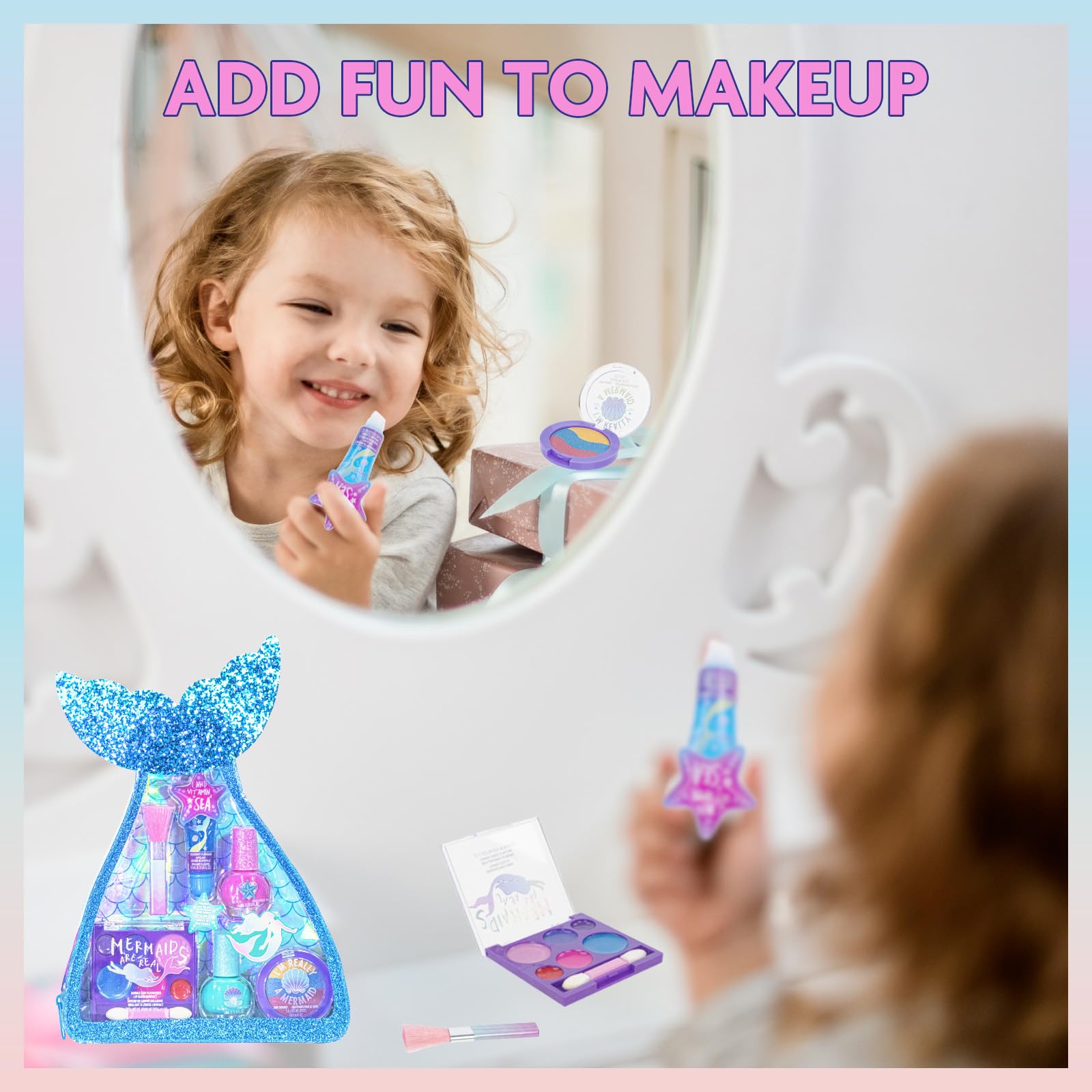 Townley Girl lip gloss compact with brush, easy touch-ups for kids.