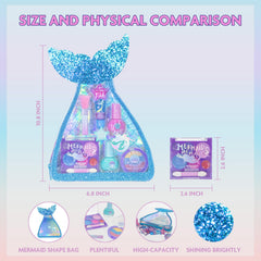 Townley Girl mermaid tail bag, keeps eight-piece set organized.