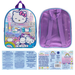 Reusable Hello Kitty backpack filled with makeup items for sleepovers
