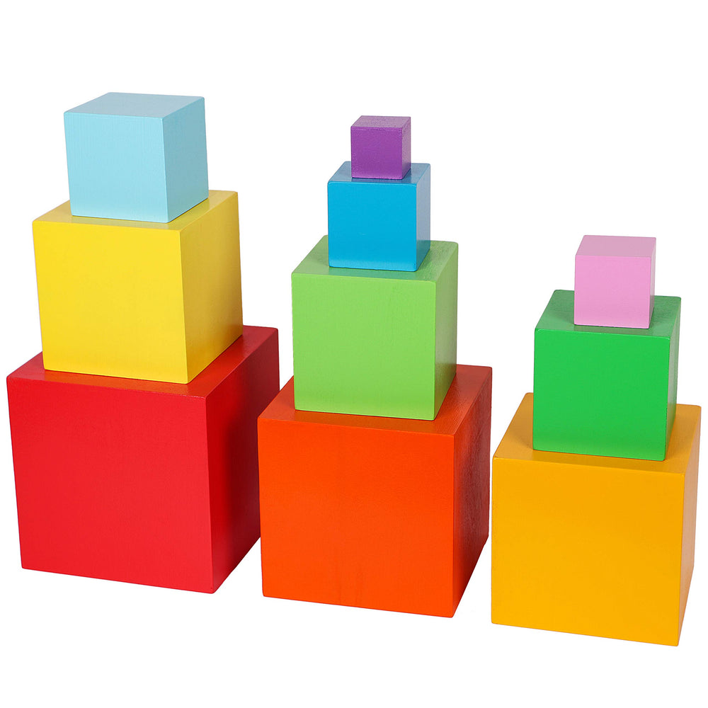 TOWO stackable cubes in rainbow colours ready for building and counting.