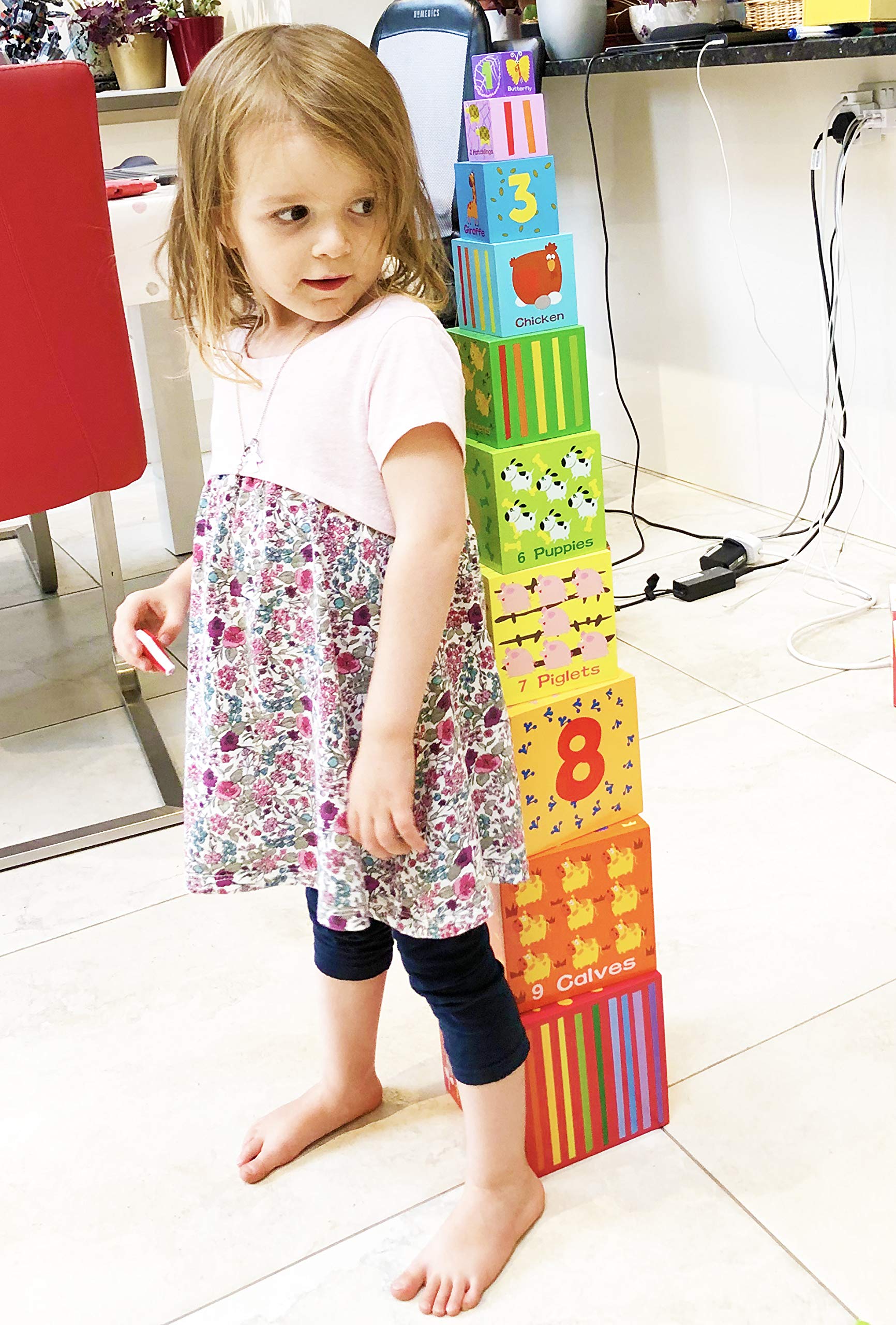 TOWO wooden stacking boxes numbers 1-10 help counting and recognition