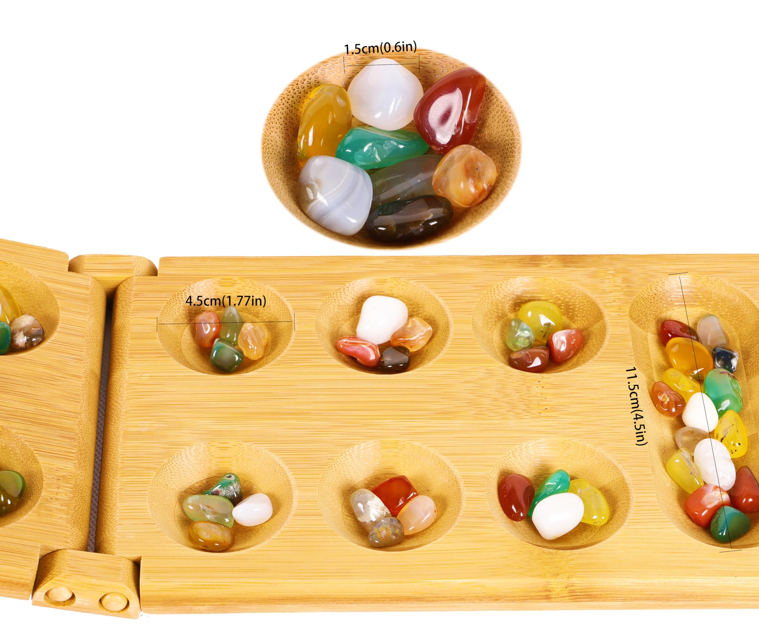 TOWO Mancala board open layout showing 12 pits and 2 stores for classic play