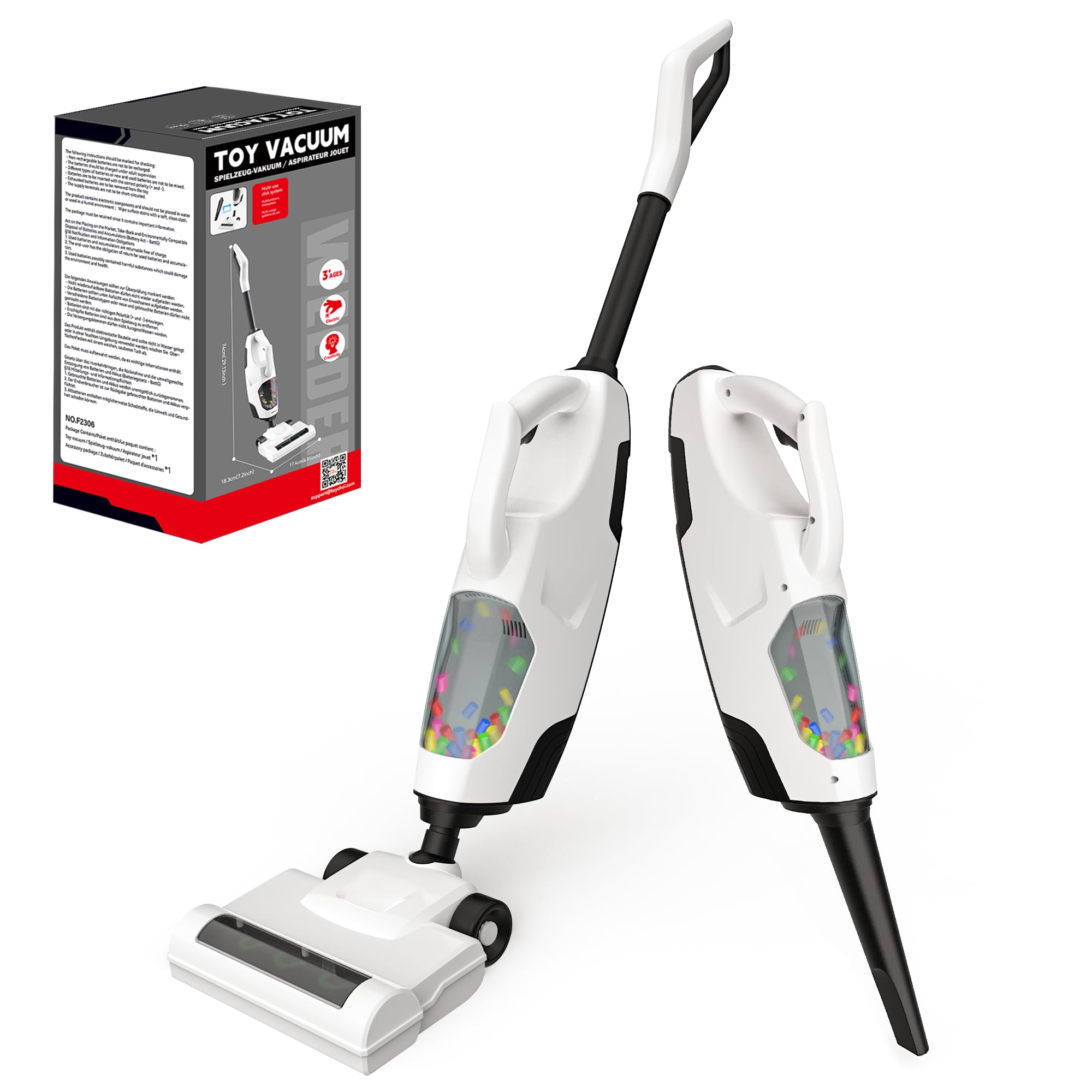 Toy Choi's 2-in-1 kids vacuum toy with sound effects for engaging pretend cleaning.
