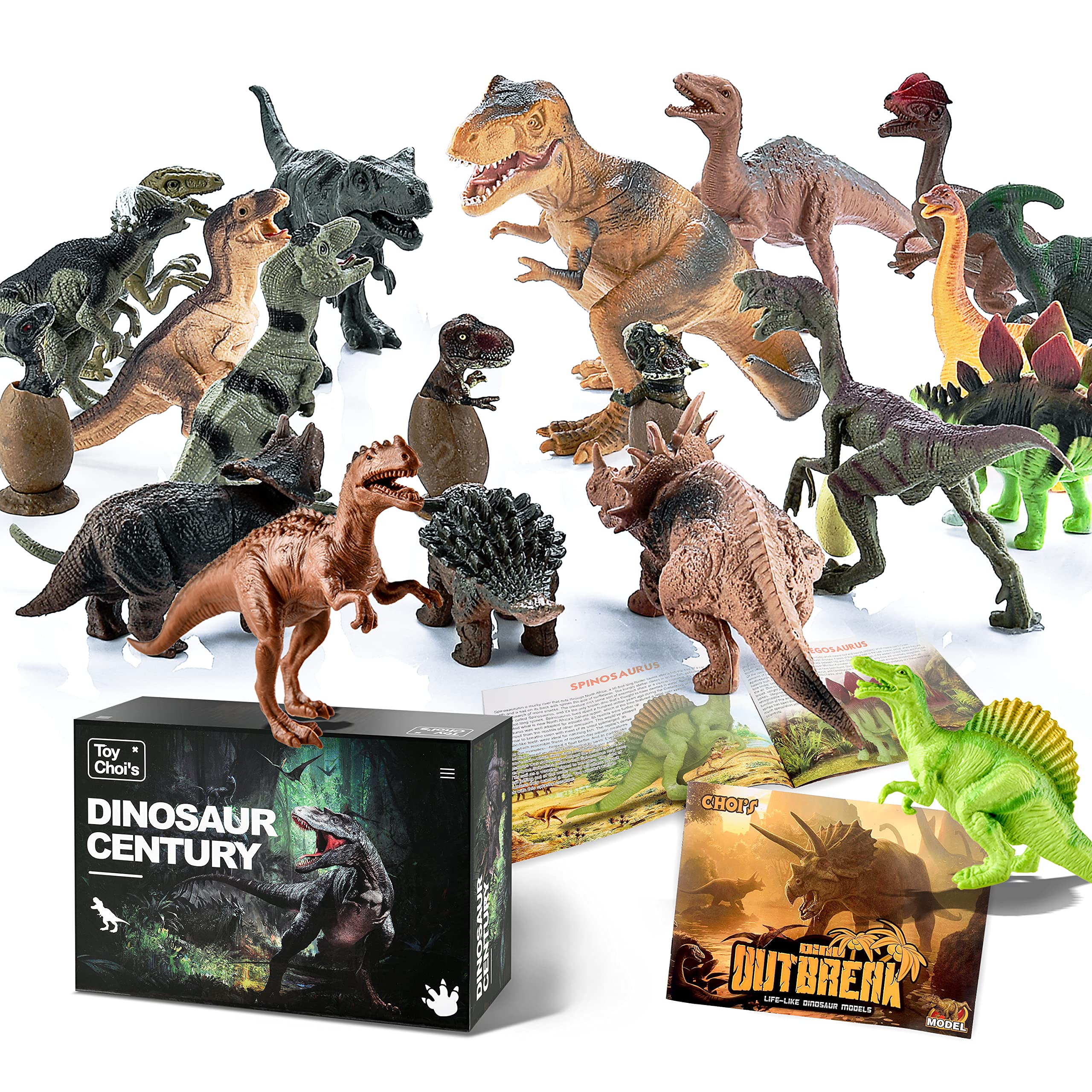 Toy Choi's dinosaur figures 20-pack laid out for imaginative play and learning.