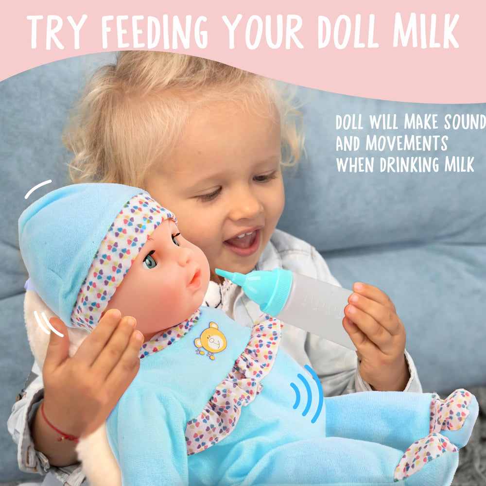 Toy Choi's doll demonstrates drinking sounds for realistic mealtime play.