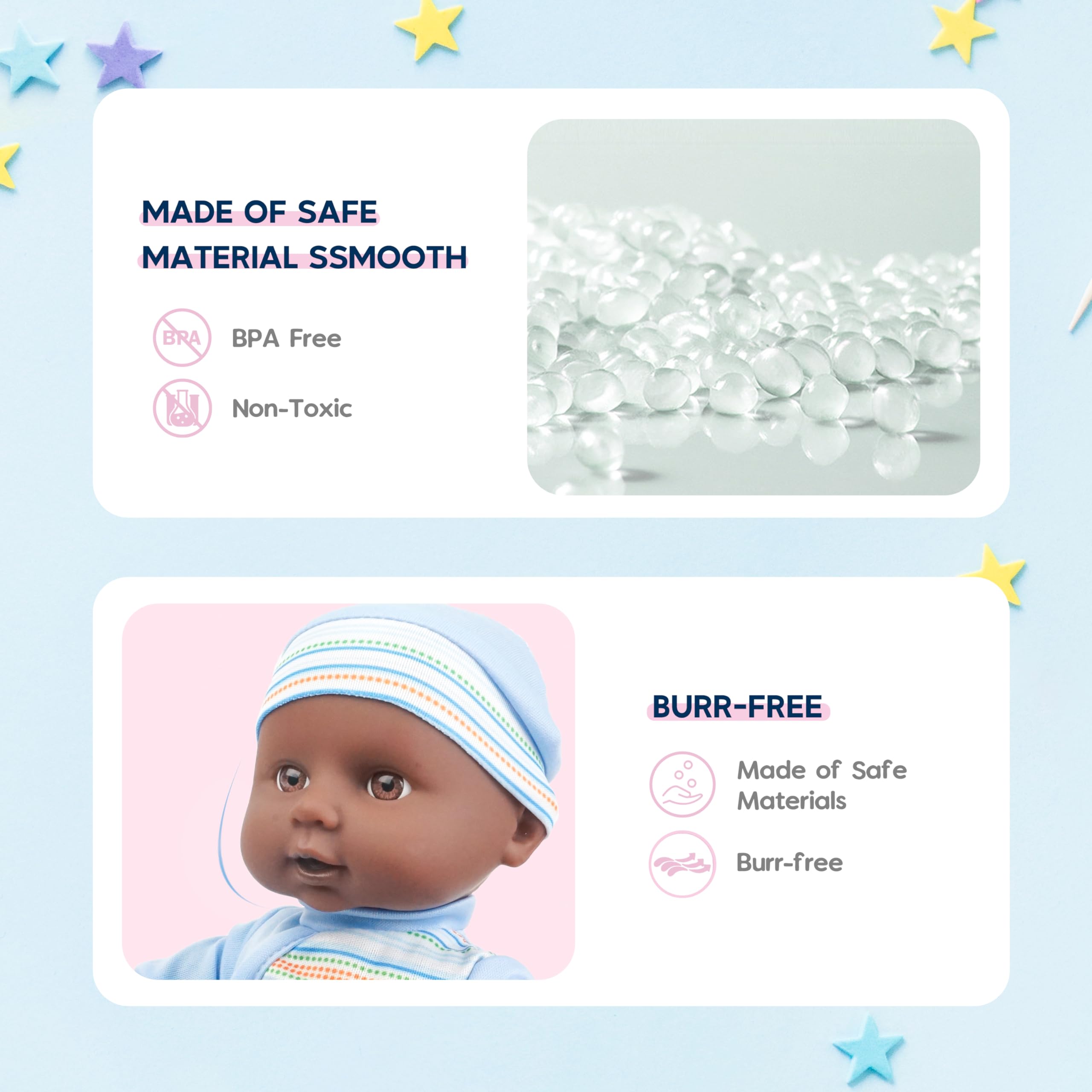 Milk bottle and pacifier accessories for nurturing play with Toy Choi's twins.