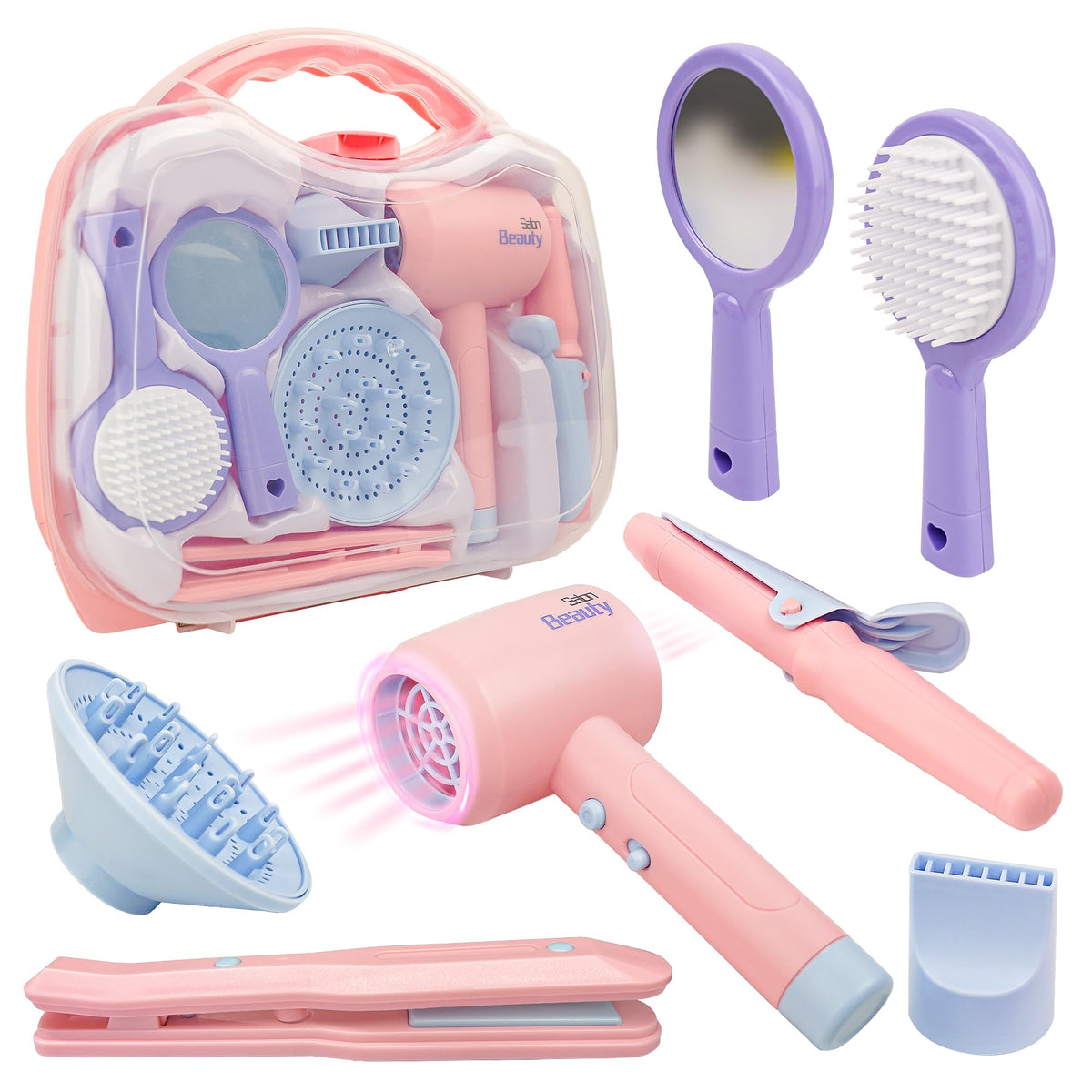 Toy Choi's Kids Hair Salon Toys with a realistic blow dryer for immersive pretend play