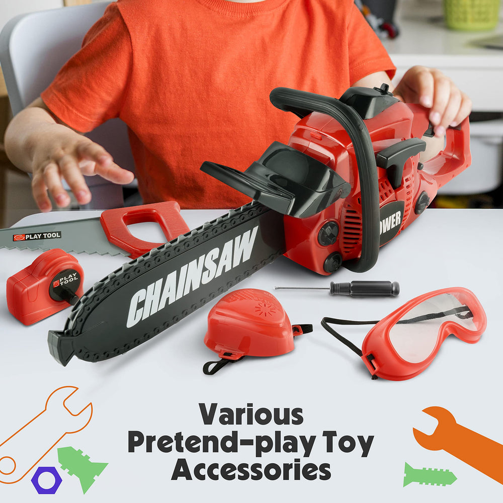 Toy Choi's chainsaw made of ABS plastic for durable, safe gardening play