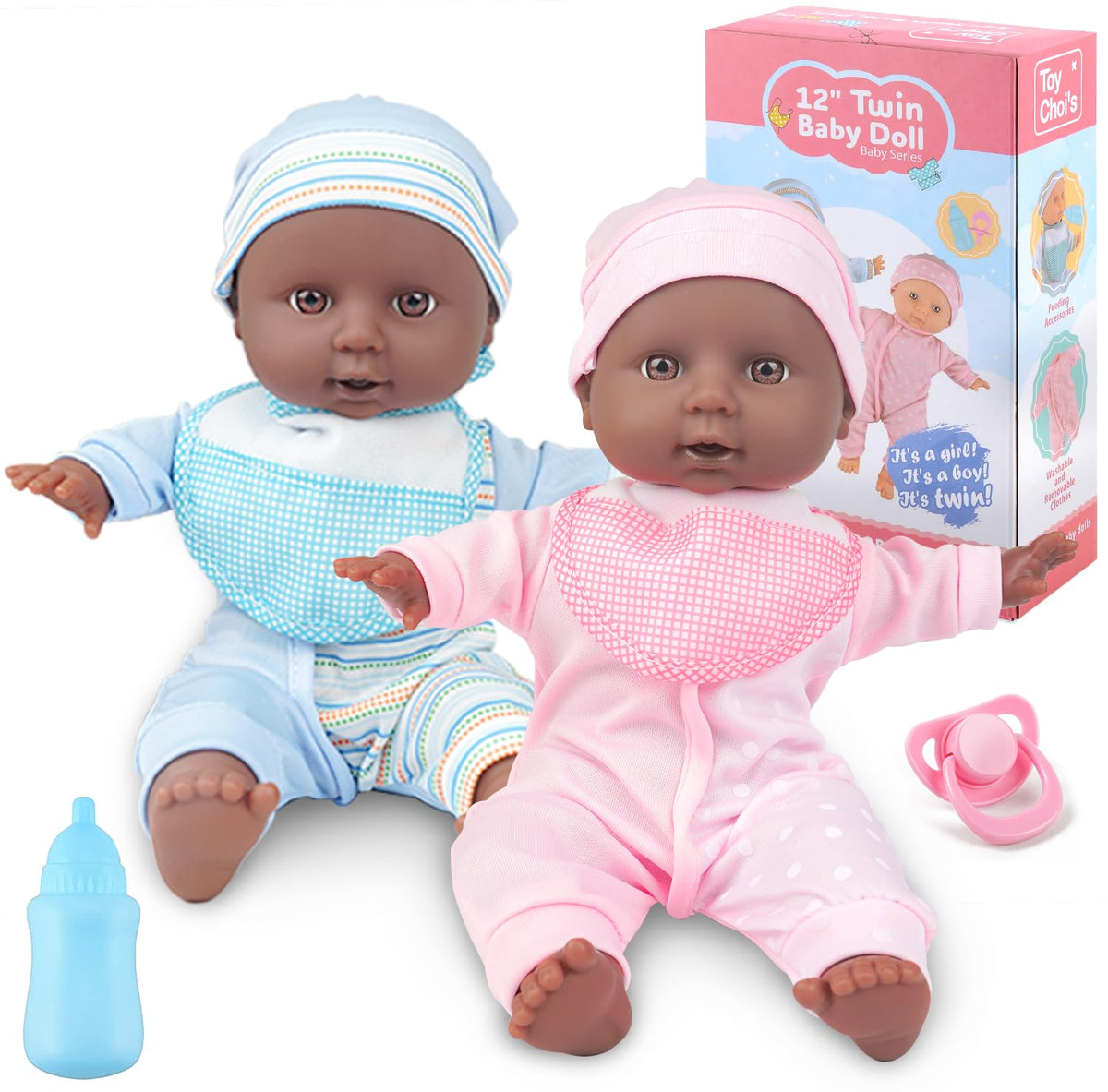 Toy Choi's Twin Baby Dolls 12-inch soft bodies ready for gentle cuddles and pretend play.
