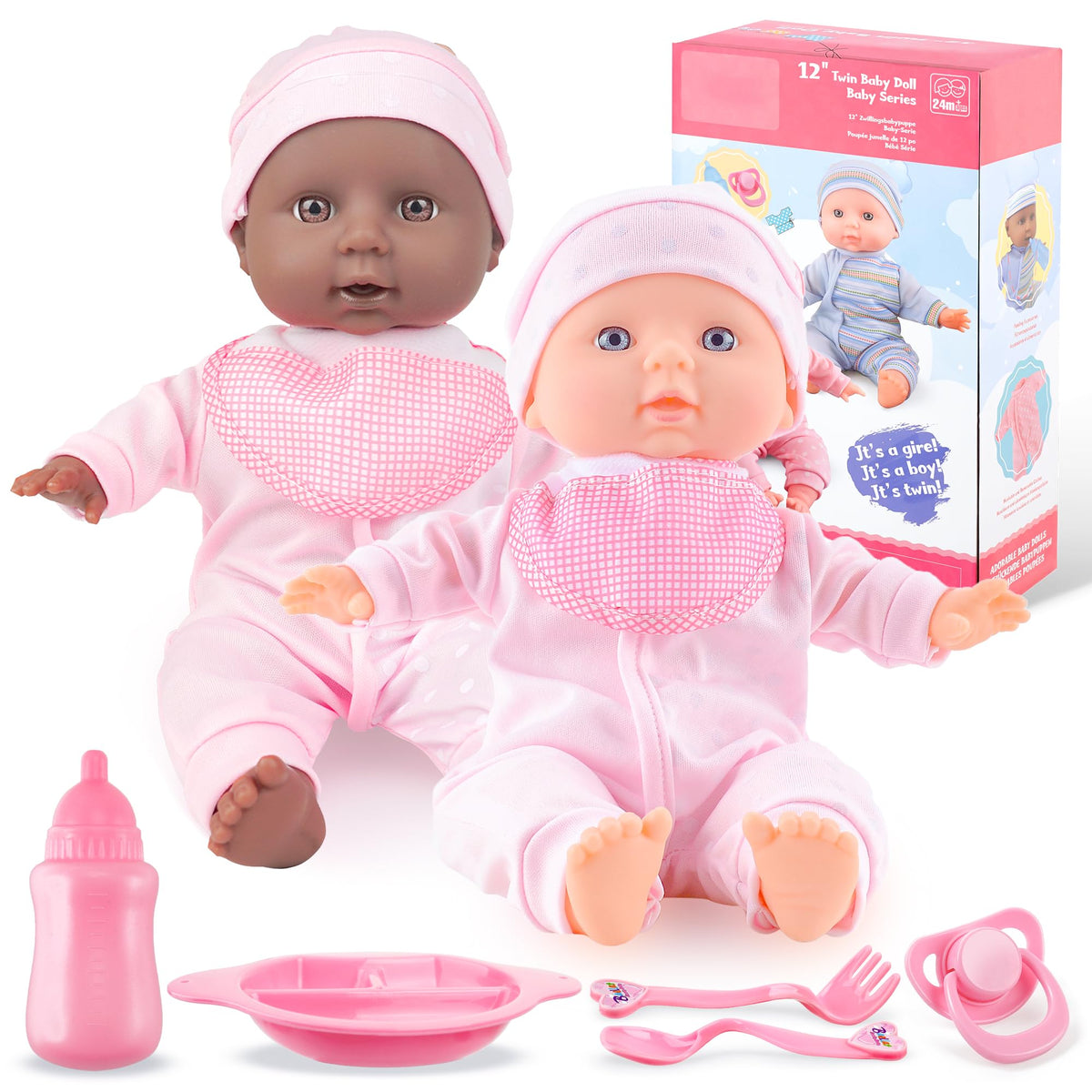 Toy Choi's Twin Baby Dolls 12-inch outfits set boosts imaginative dress-up play.