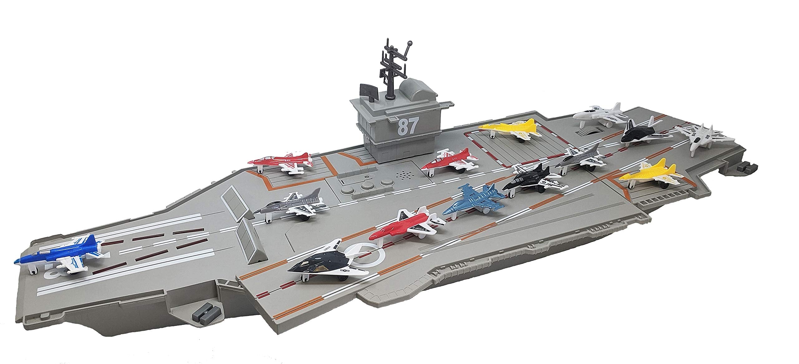 Toy Essentials 14 jets set includes moving and stationary aircraft for varied missions.