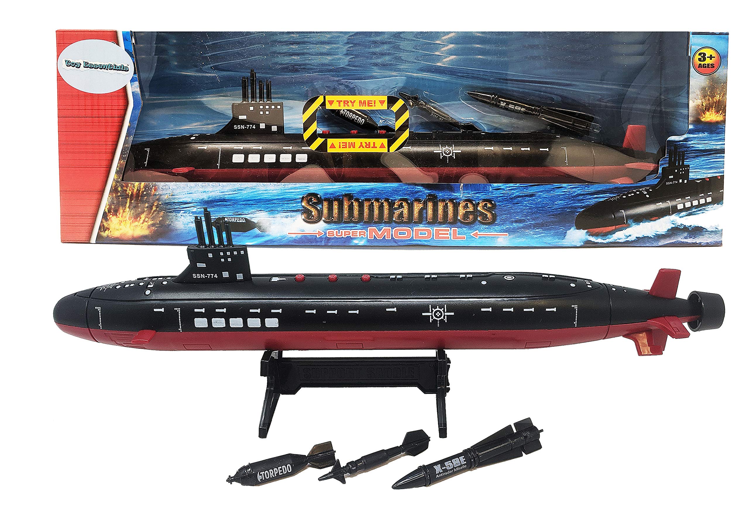 Toy Essentials 16.5-inch black submarine for imaginative underwater play.