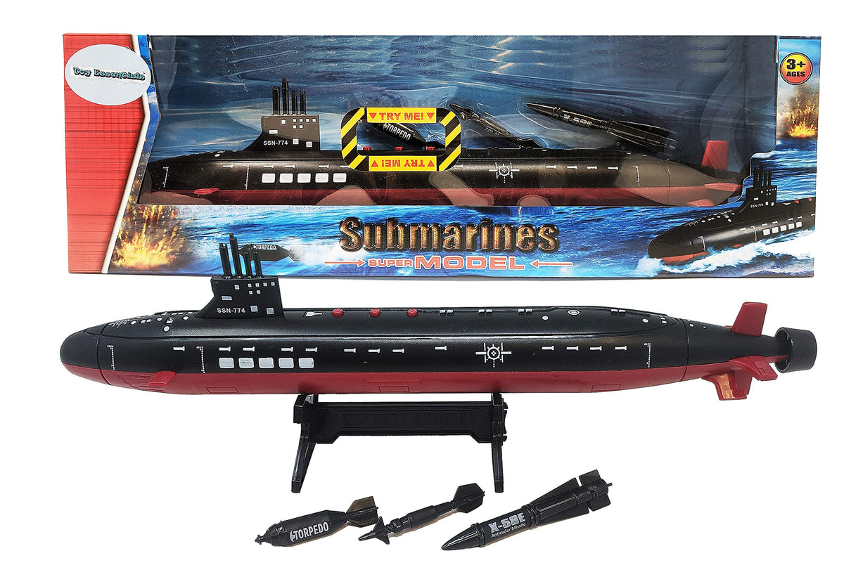 Toy Essentials 16.5-inch black submarine for imaginative underwater play.