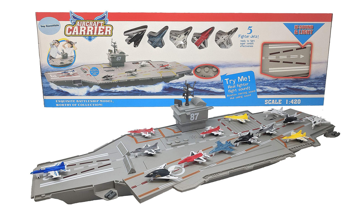 Toy Essentials 30-inch aircraft carrier deck with realistic details for imaginative play.