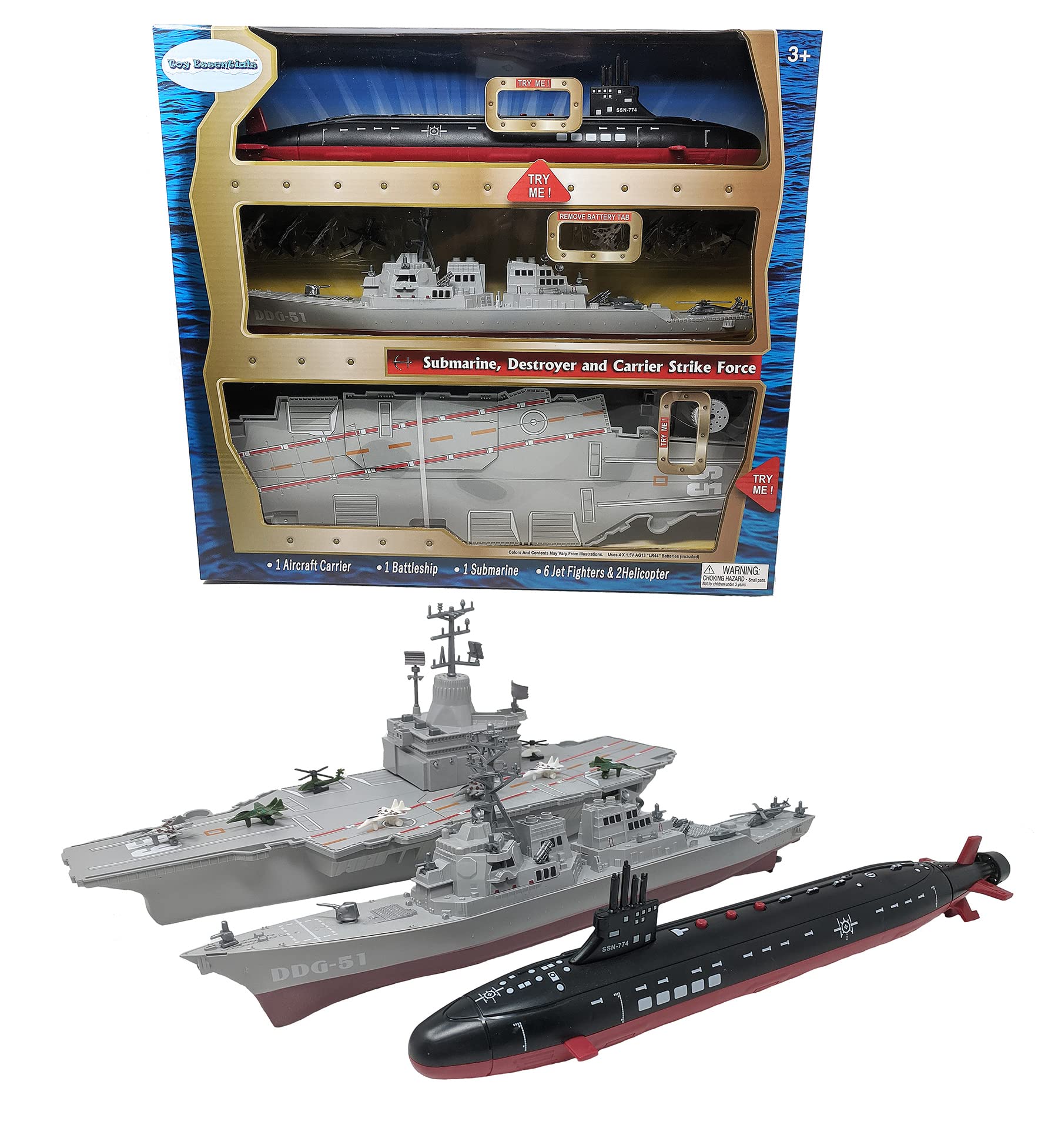 Toy Essentials aircraft carrier top view with jets invites imaginative naval missions.