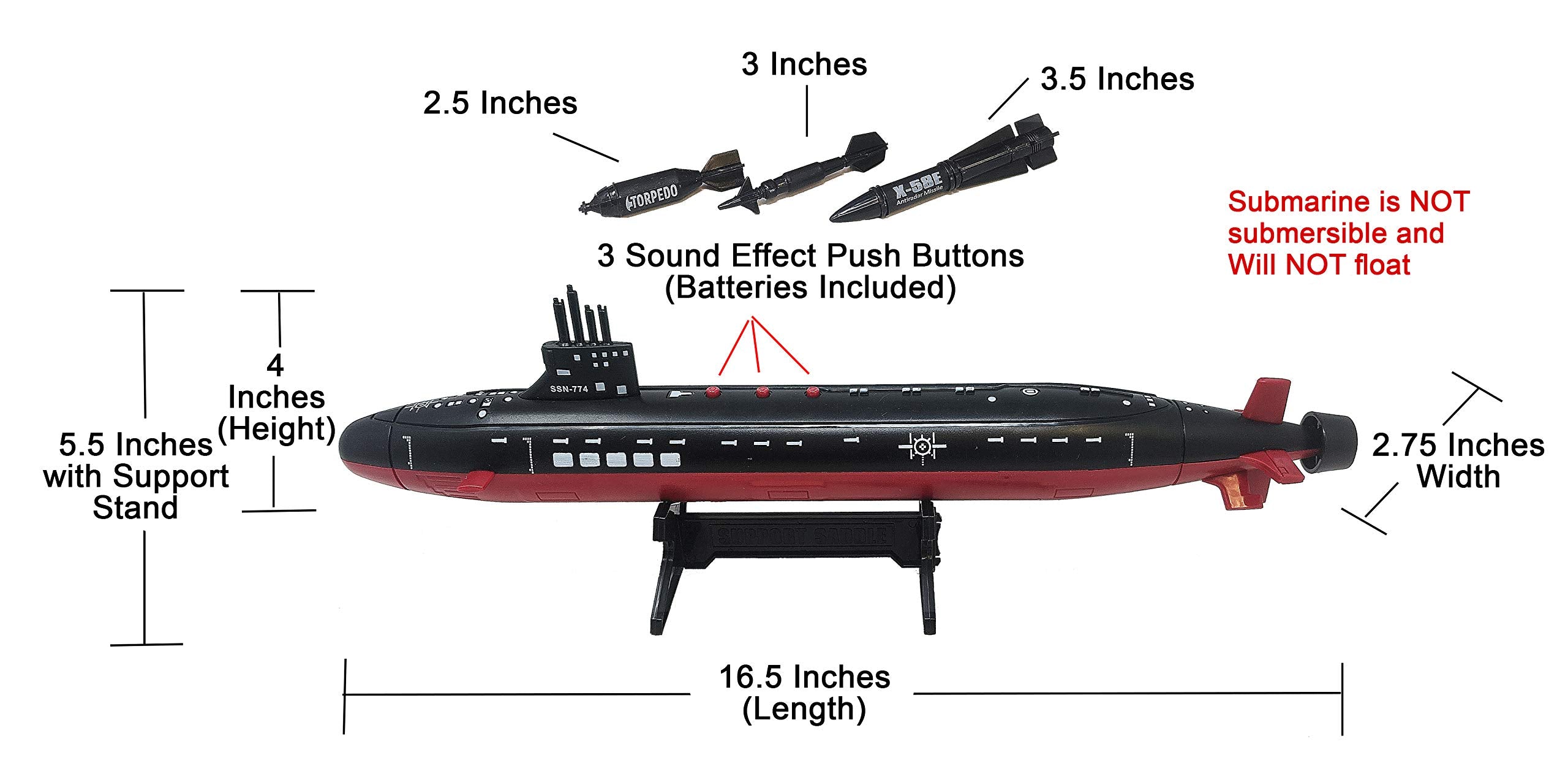 Toy Essentials submarine with sound buttons enhances interactive pretend play.