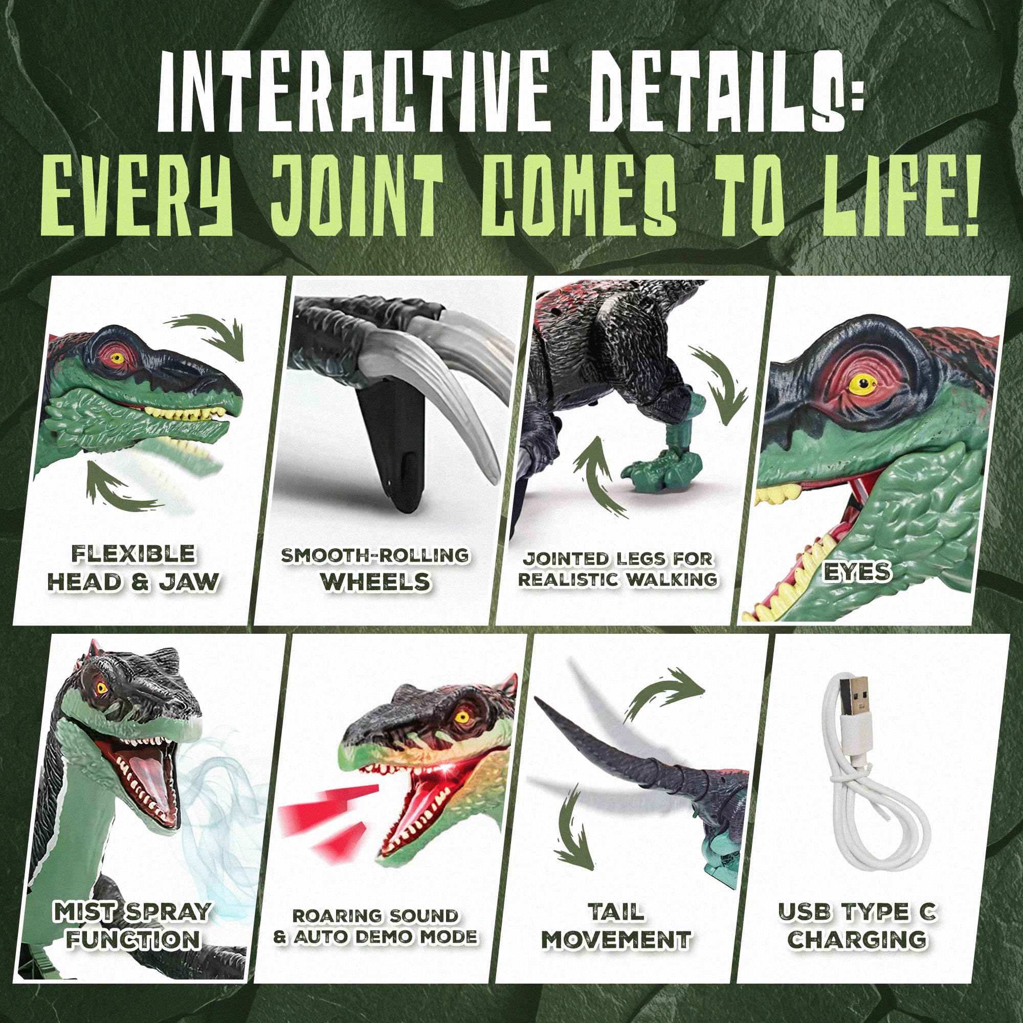 Toy Feast RC dinosaur roar enhances pretend battles.