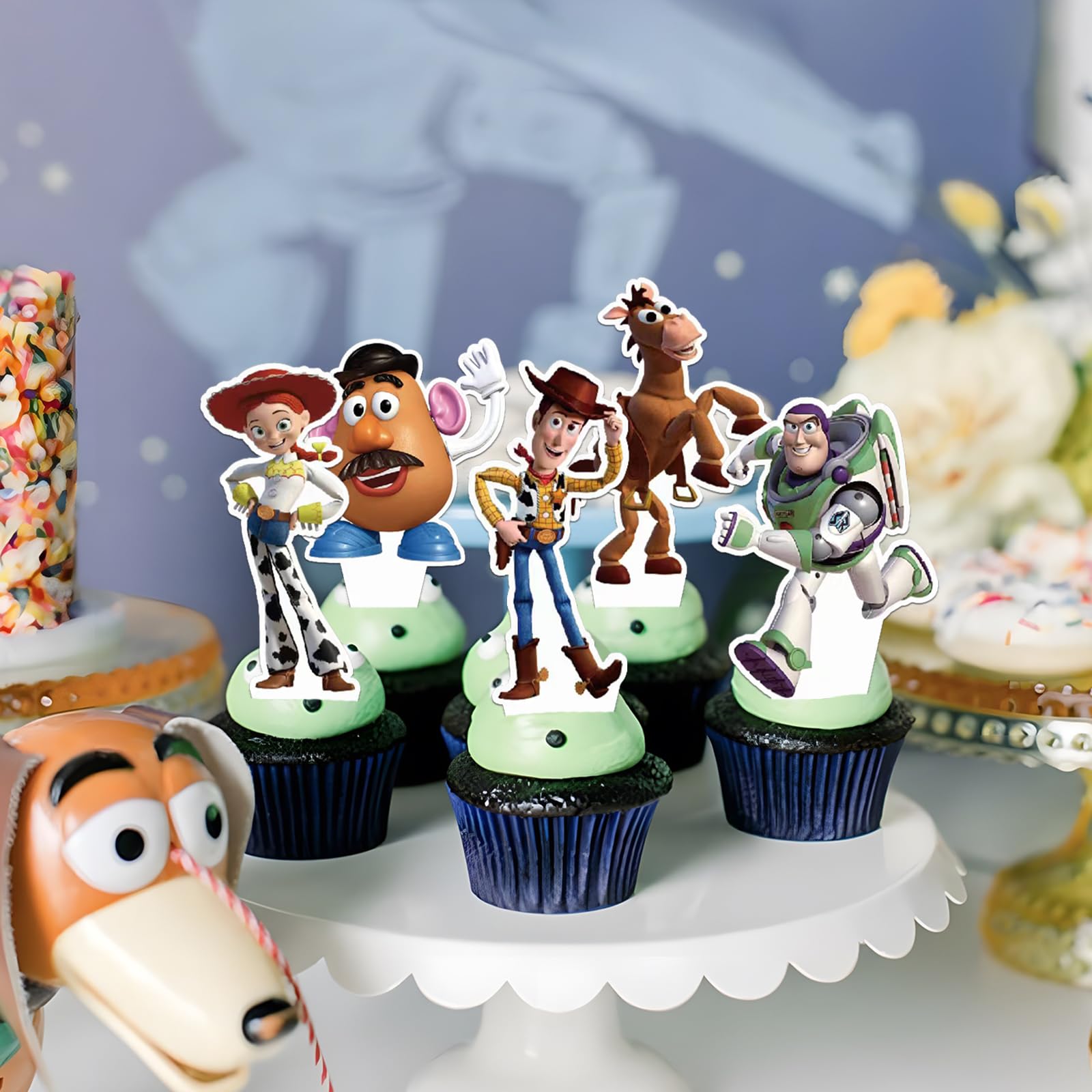 Toy Inspired Story Cupcake Toppers with varied patterns for eye-catching desserts.