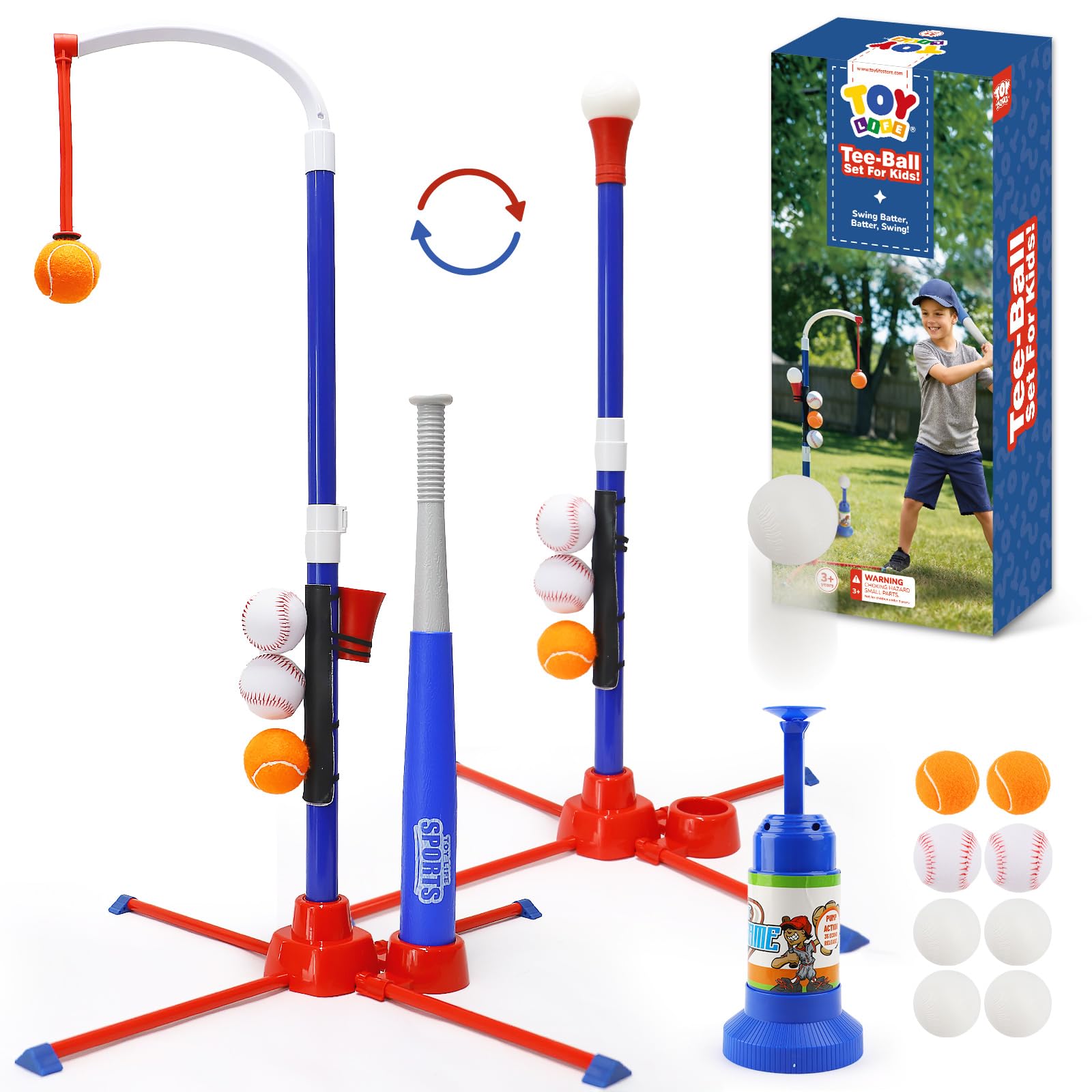 TOY Life 3-in-1 T-Ball Set on adjustable stand for growing skills.
