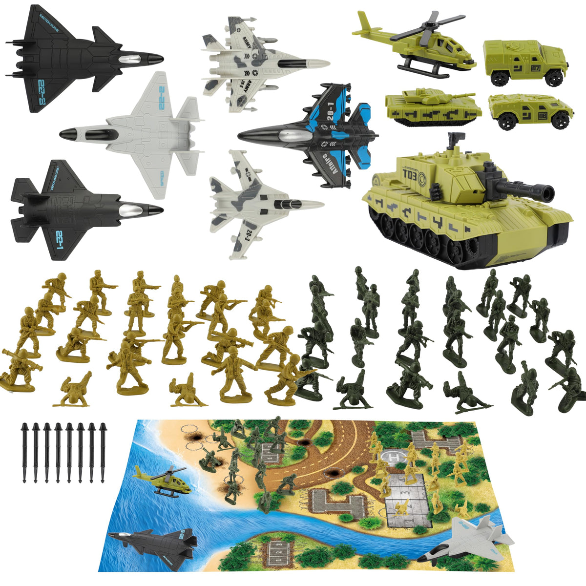 TOY Life army men 65pc green soldiers with tanks for epic battles