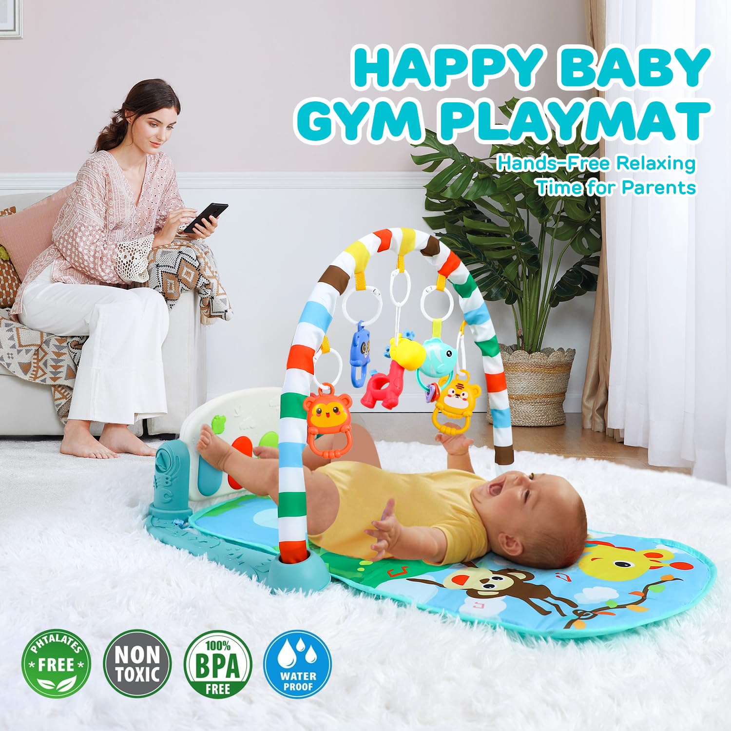 TOY Life play mat with hanging toys encourages reach and coordination