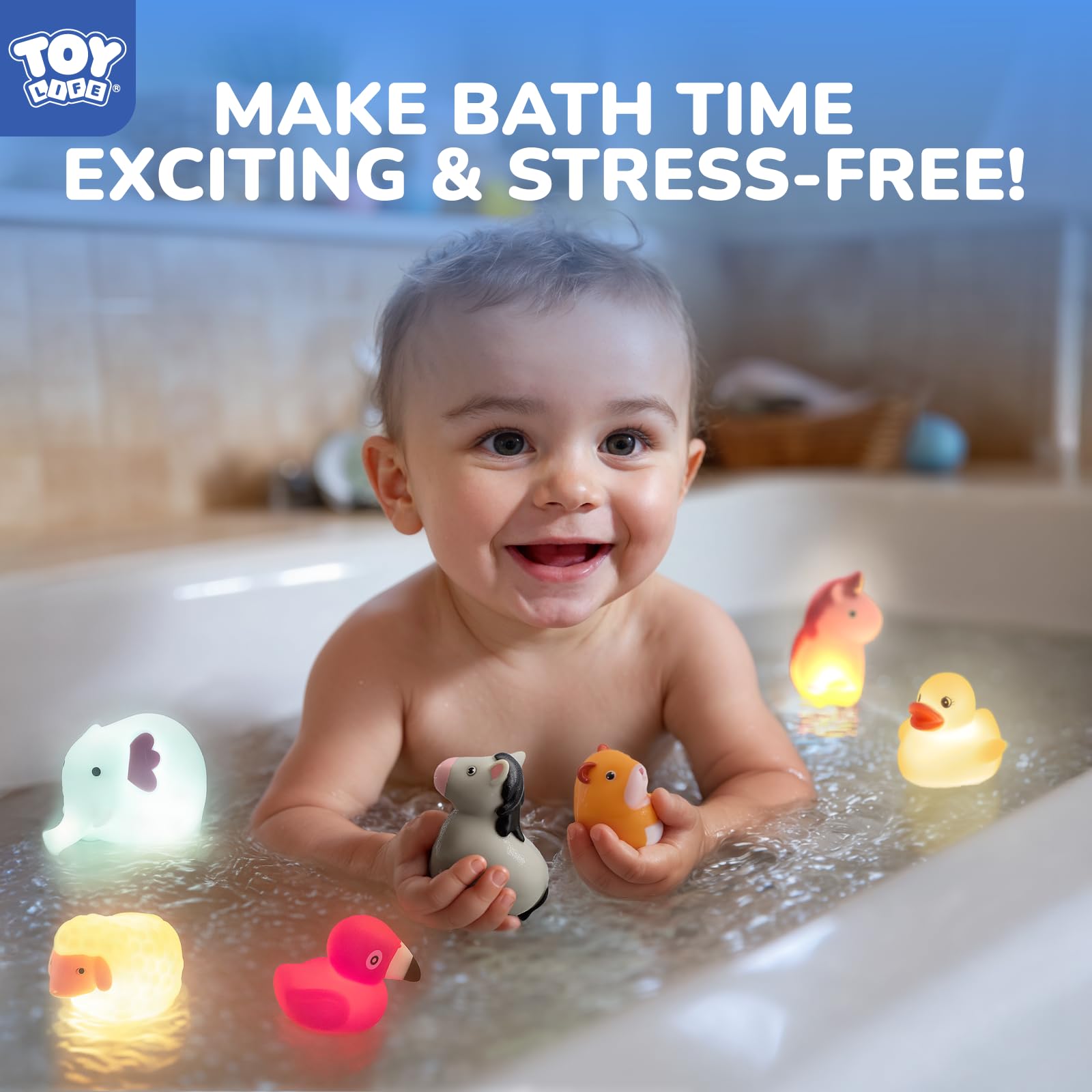 Easy to clean TOY Life glow bath toys after bath time.