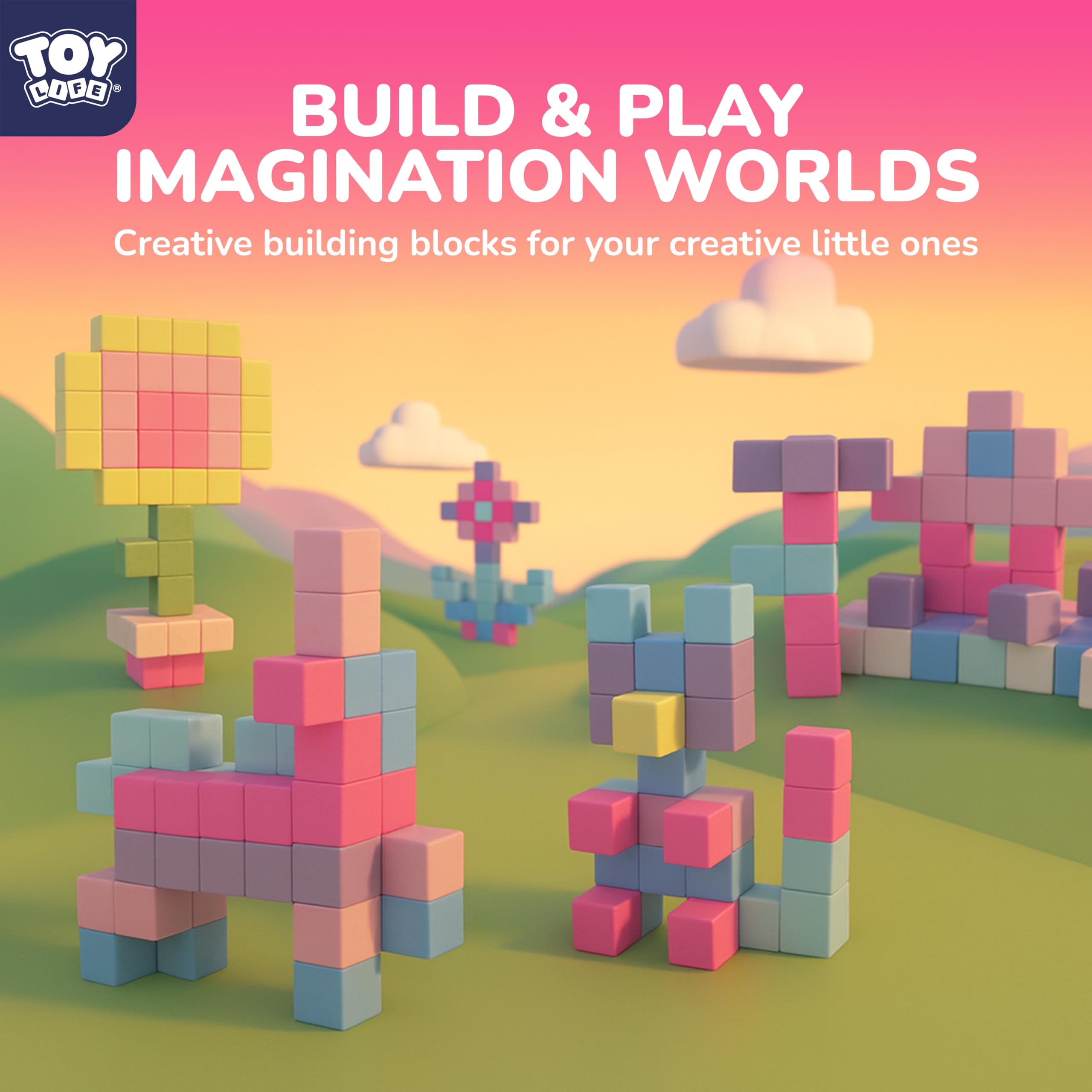 TOY Life bright colors magnetic blocks promote planning during play.