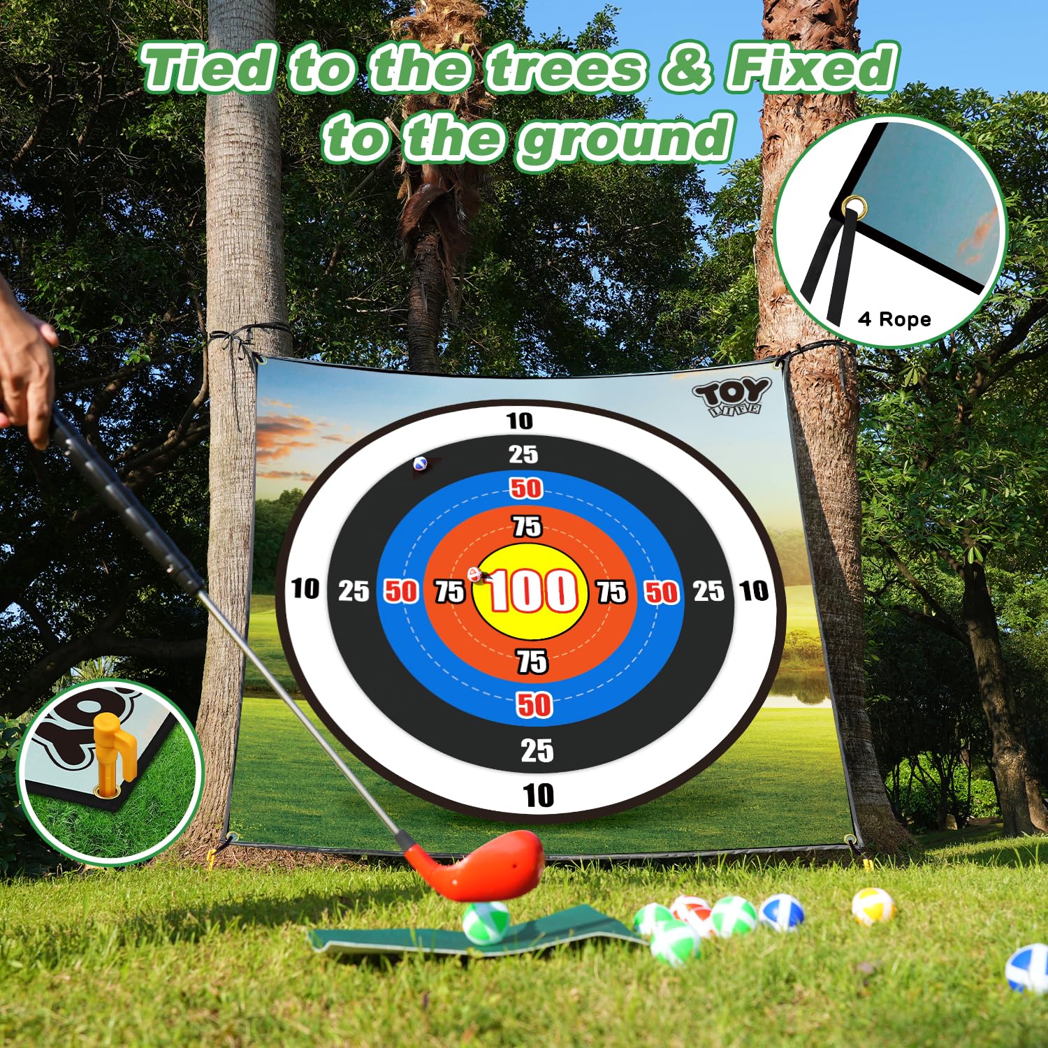 TOY Life chipping golf mat includes 20 sticky balls for easy scoring.