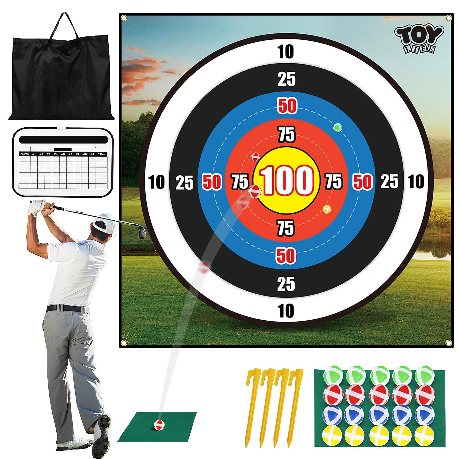 TOY Life chipping golf mat with a 6.5 ft bullseye for precise aim.