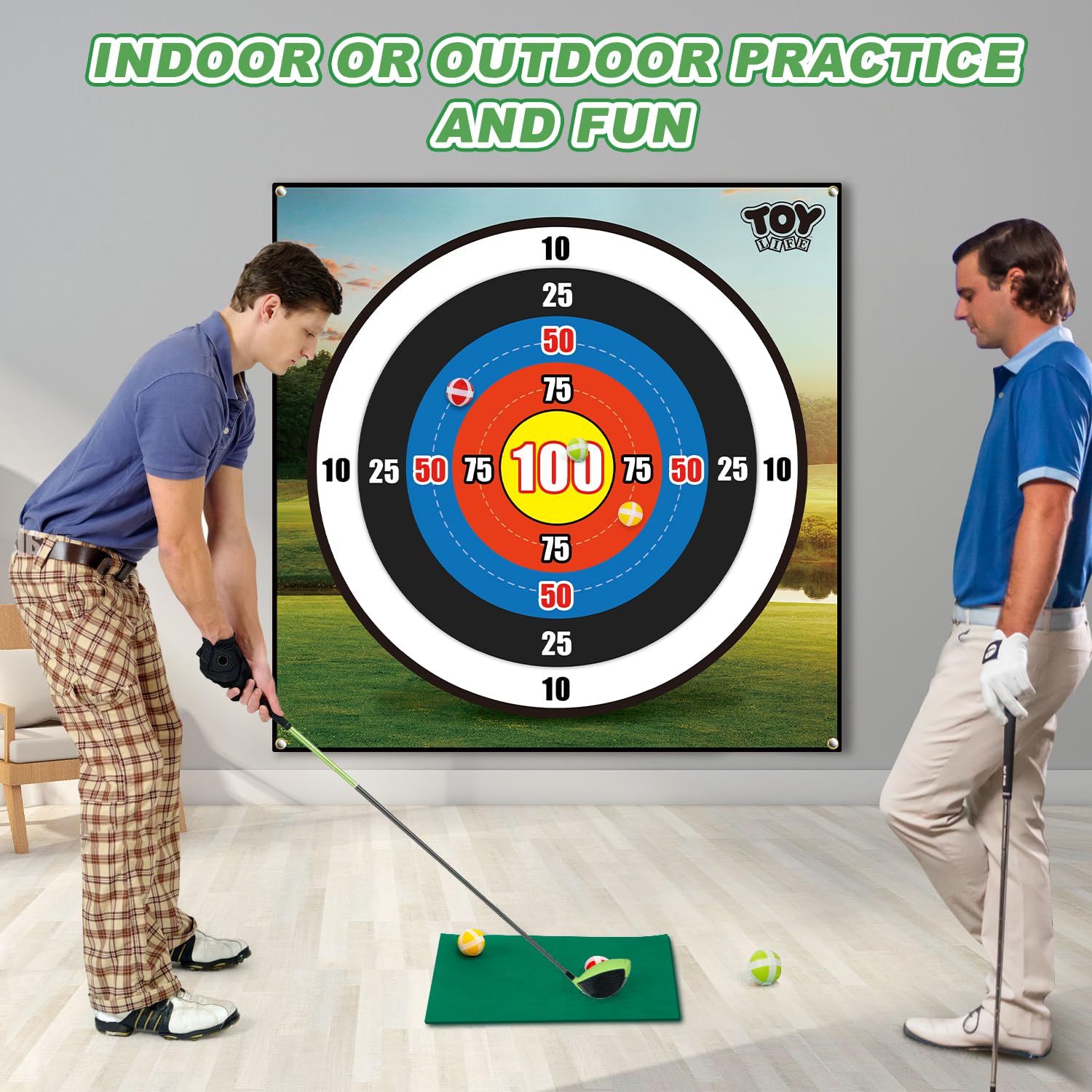 TOY Life chipping golf mat with a scoreboard for tracking progress.