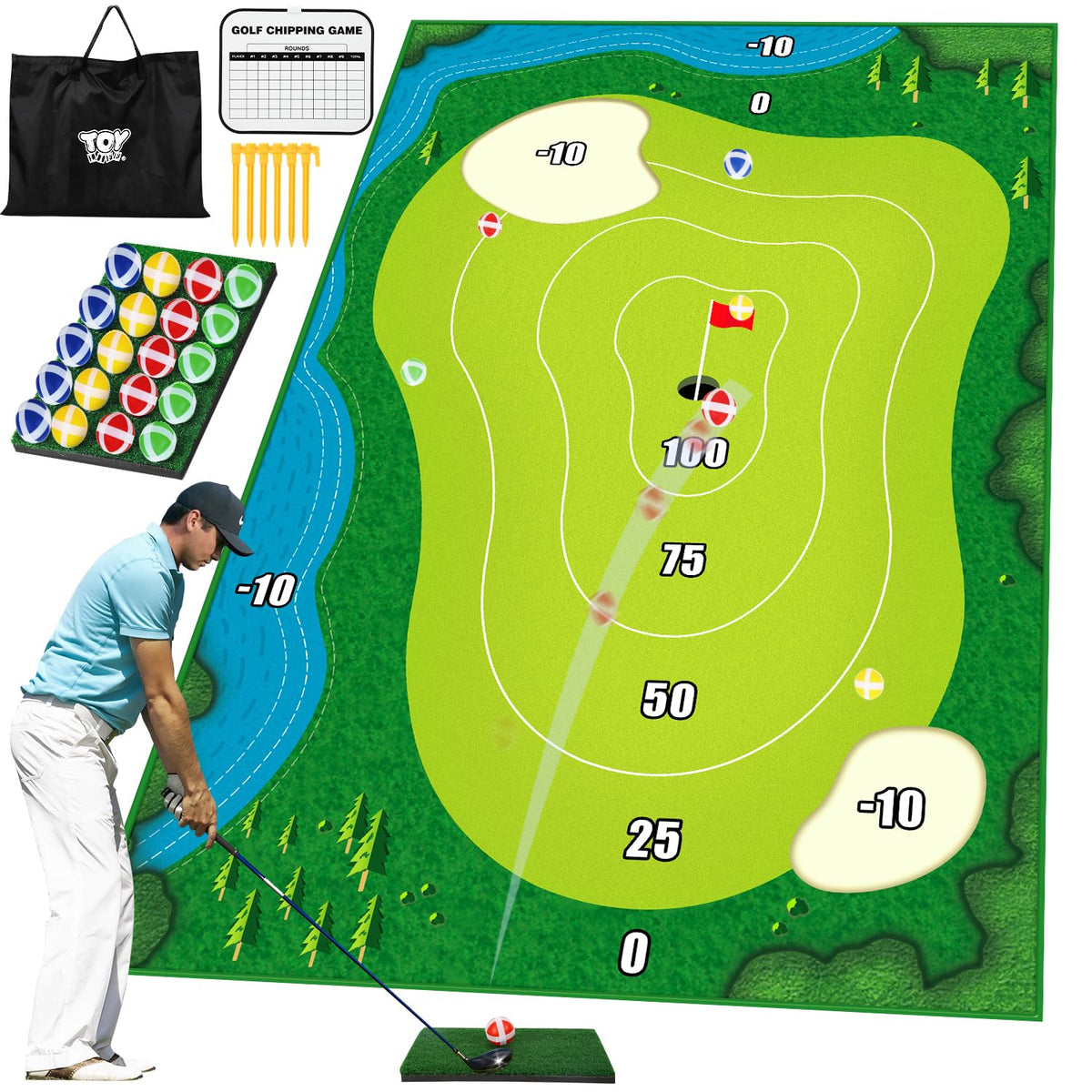 TOY Life Chipping Golf Practice Mat offers a large green surface for realistic putting practice at home