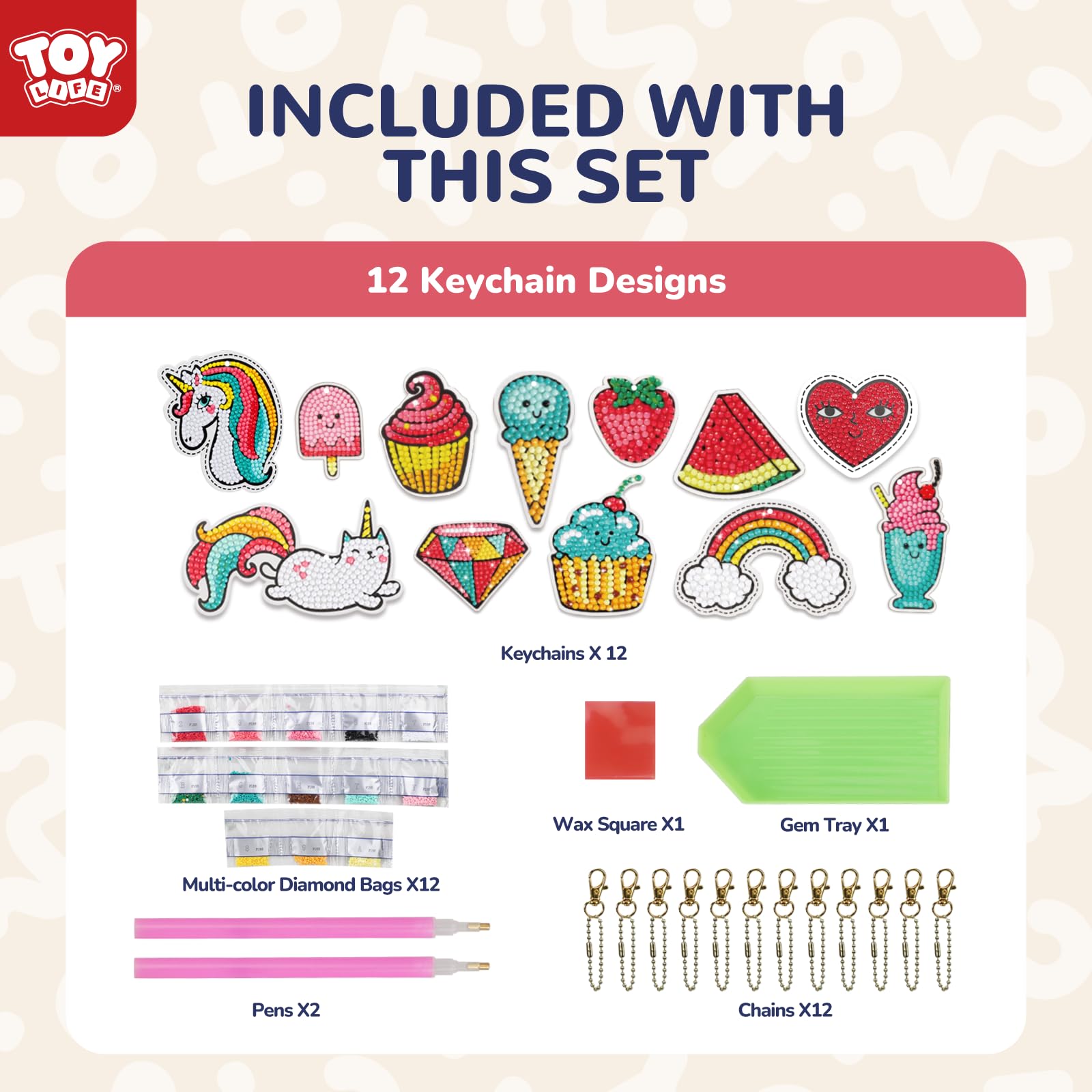 TOY Life Diamond Art Keychains cake design glitters during play