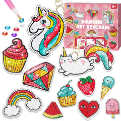 TOY Life Diamond Art Keychains unicorn design sparkles on backpacks