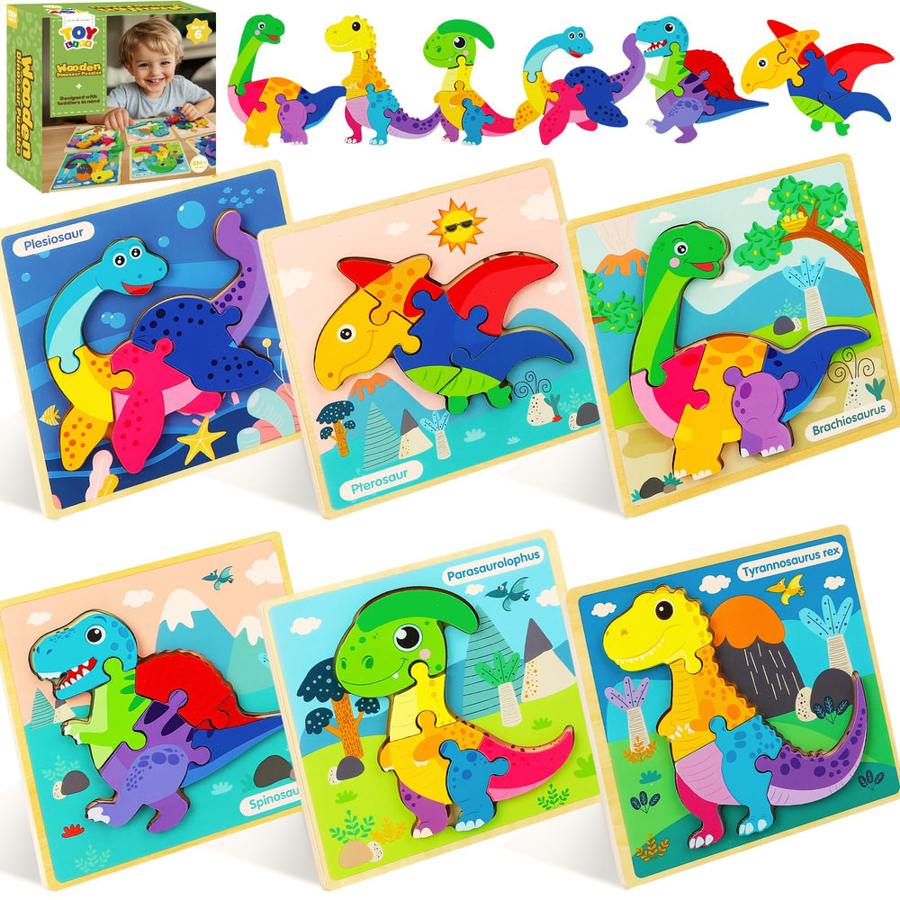 TOY Life 6-pack dinosaur puzzles for toddlers supports fine motor skills