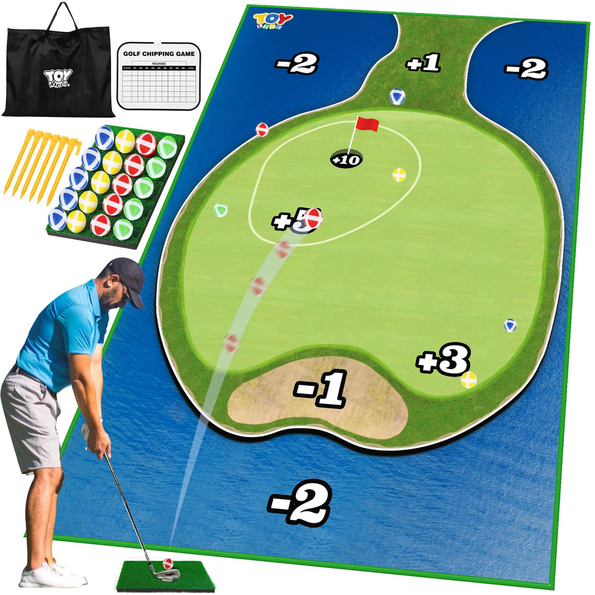 TOY Life Golf Chipping Mat chipping area for family-friendly play indoors or outdoors.
