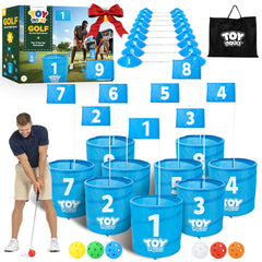 TOY Life Golf Game Set with 9 holes for backyard practice and play.