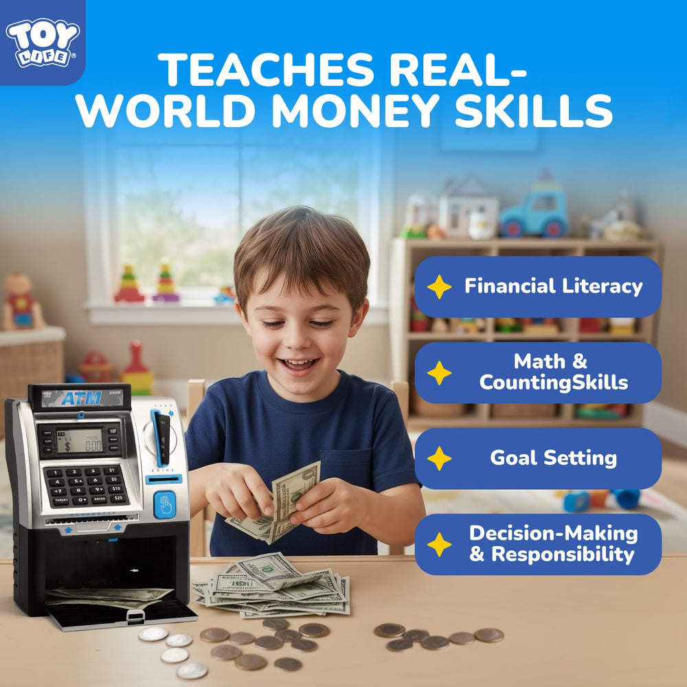 TOY Life Kids Bank ATM educational toy promoting math and responsible saving.