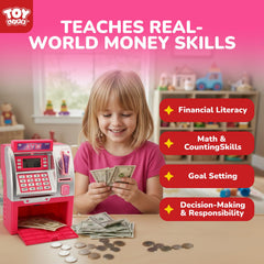 TOY Life Kids Bank ATM card-slot demonstrates debit-style access for hands-on banking.