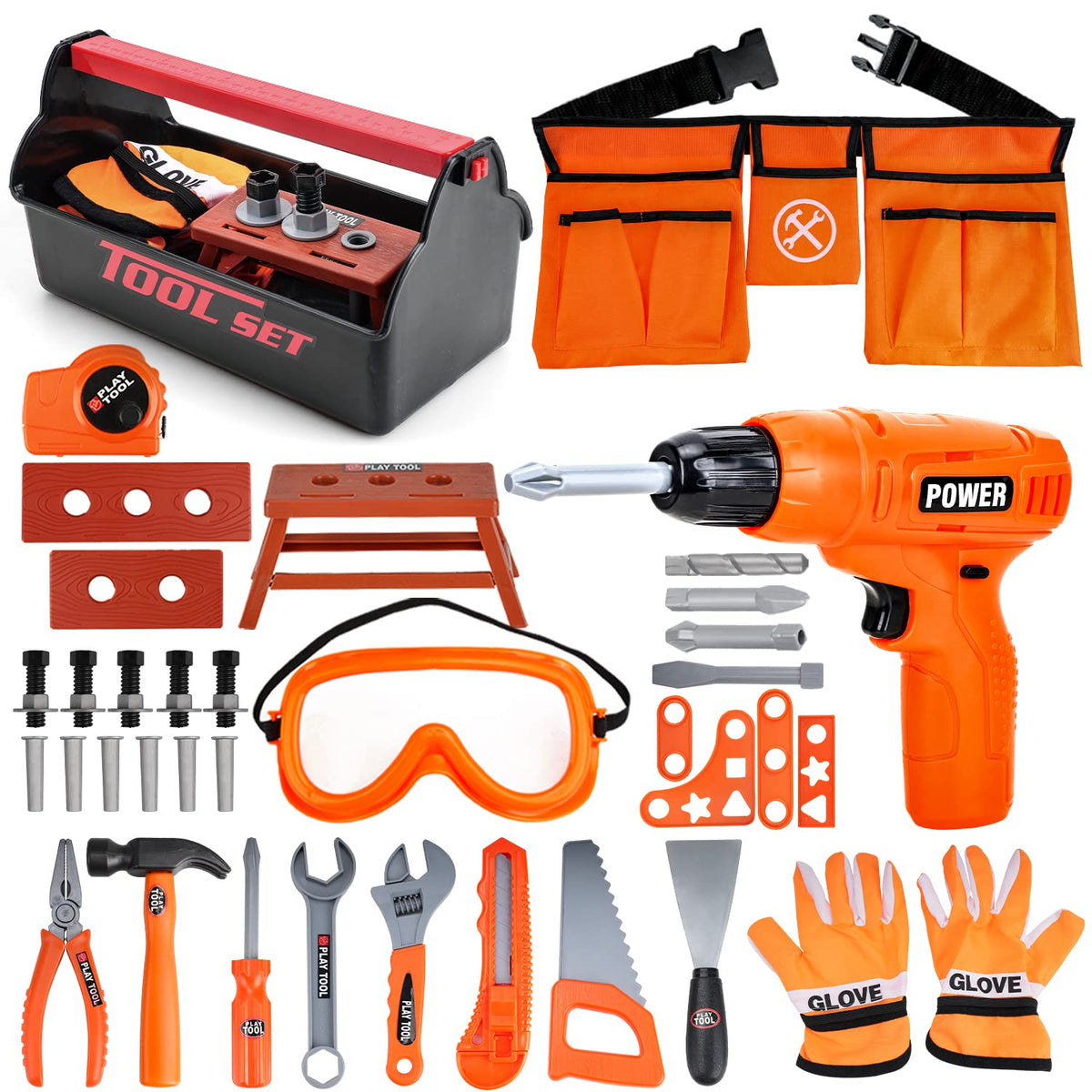 TOY Life kids tool belt closeup showing durable pretend play storage