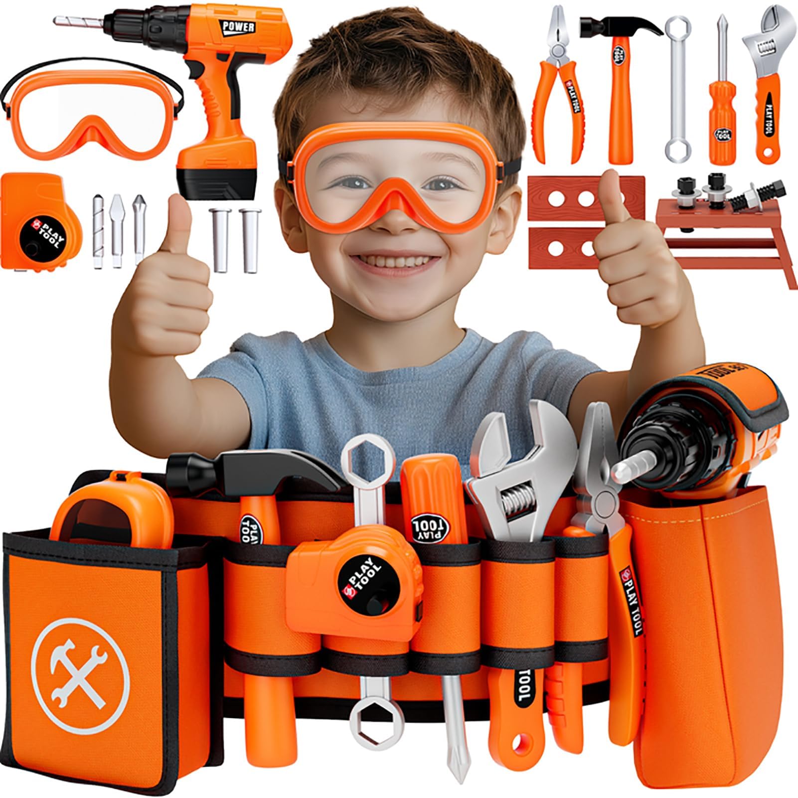 TOY Life kids tool belt and drill set for durable pretend play