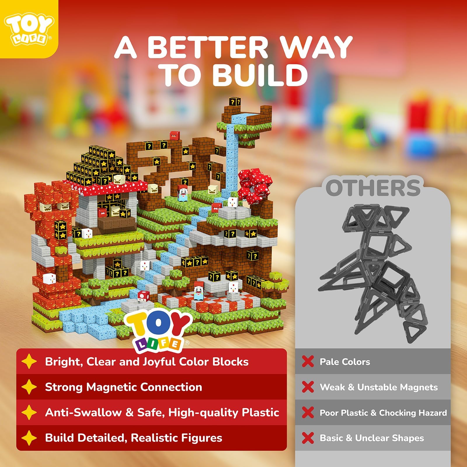 TOY Life magnetic blocks UV-pattern visuals enhance sensory play and color discovery.