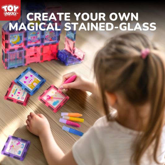 TOY Life colorful prismatic tiles sparkle in light for vibrant castle walls.