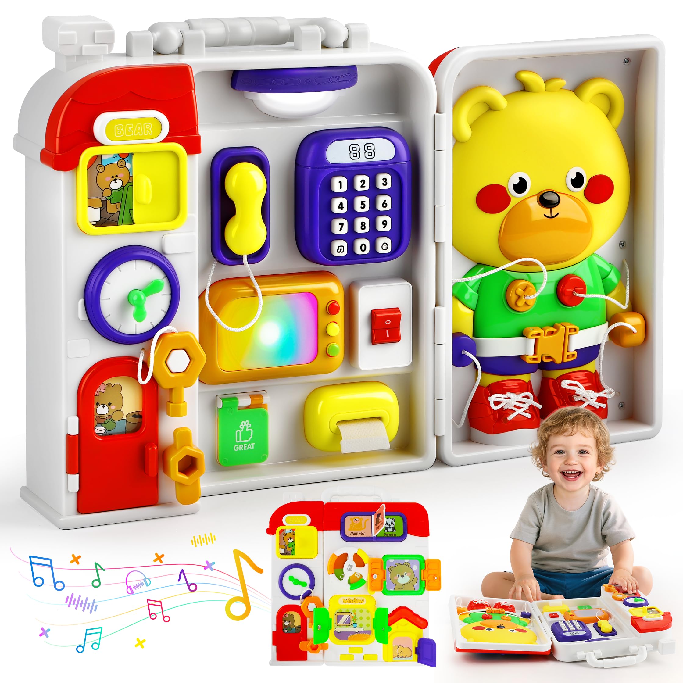 TOY Life Montessori Busy Board 20-in-1 promotes sensory exploration for toddlers.