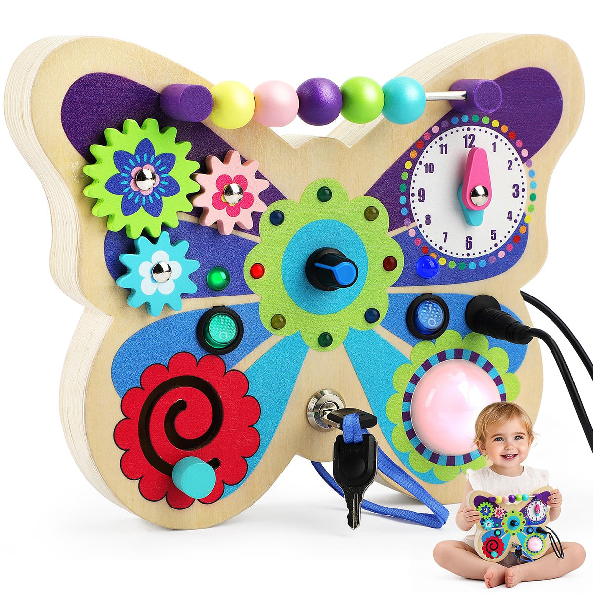 TOY Life Montessori Busy Board butterfly theme promotes sensory exploration for toddlers.