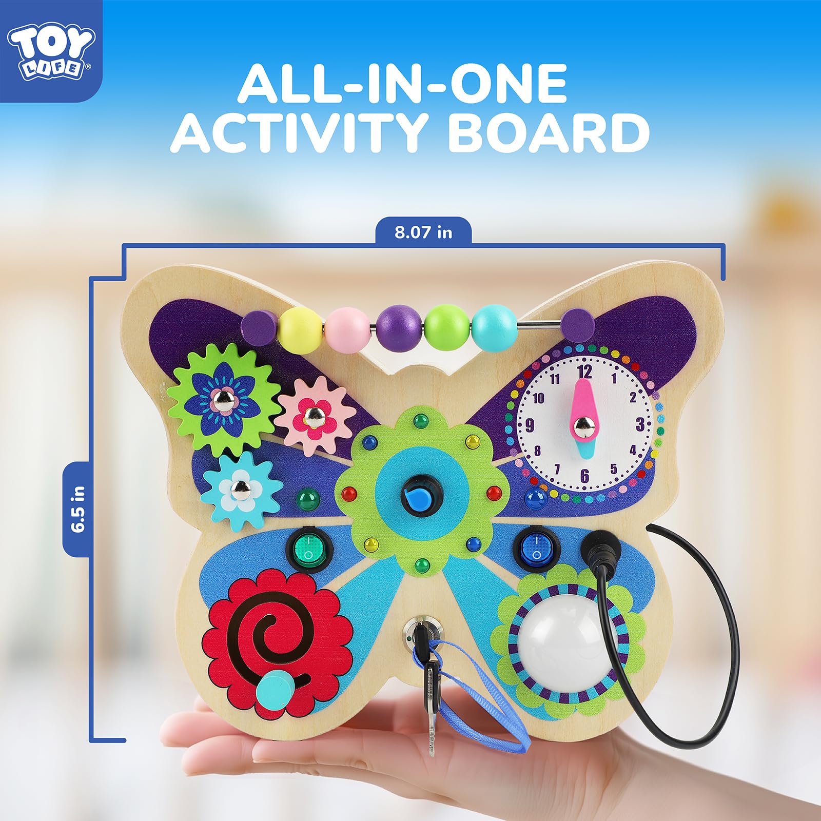 TOY Life Montessori Busy Board dome light adds interactive learning on the go.